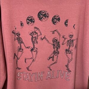 NWT Wild Kiss Tunic Sweatshirt Skeleton Moon Phases Stayin’ Alive Size 1x